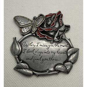 Miss you Christmas Ornament Swarovski Crystal Butterfly Rose Pewter Duchin Stamp